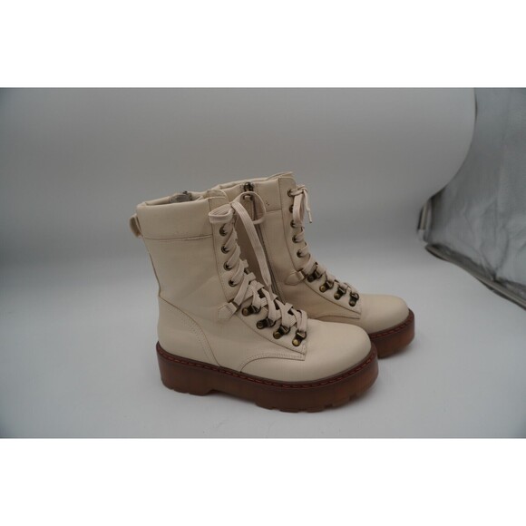 Combat Boots Ivory Sanders Sam Edelman Padded insole lace and zip closure Size 9 - Picture 2 of 10